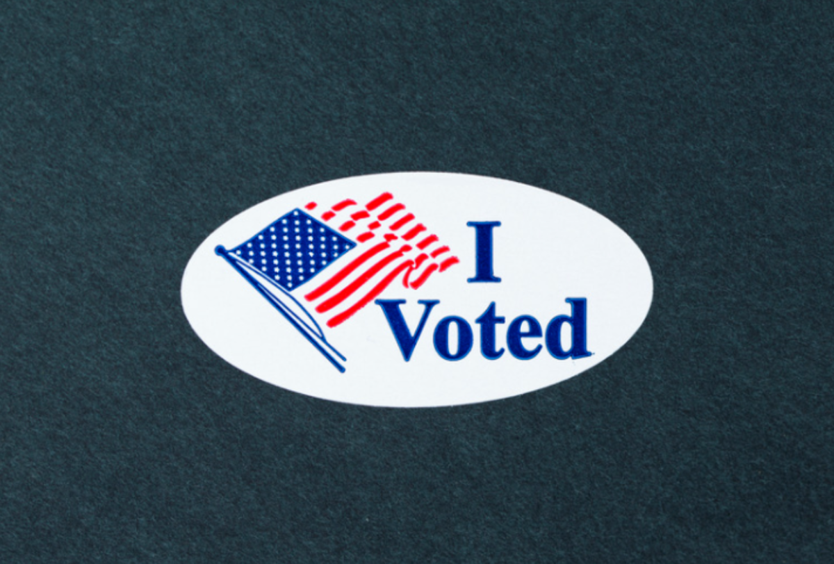 This image showcases the “I voted” sticker. Voters received this sticker after casting their ballot in the 2024 Presidential Election.
